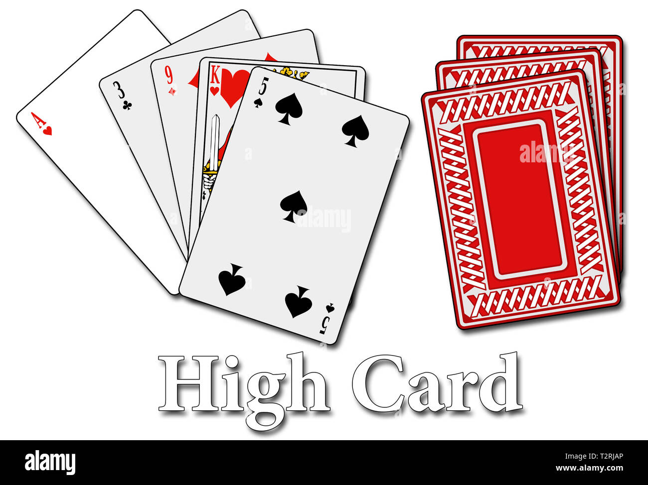 Une main au poker jouer. Isolé sur un fond blanc. Banque D'Images