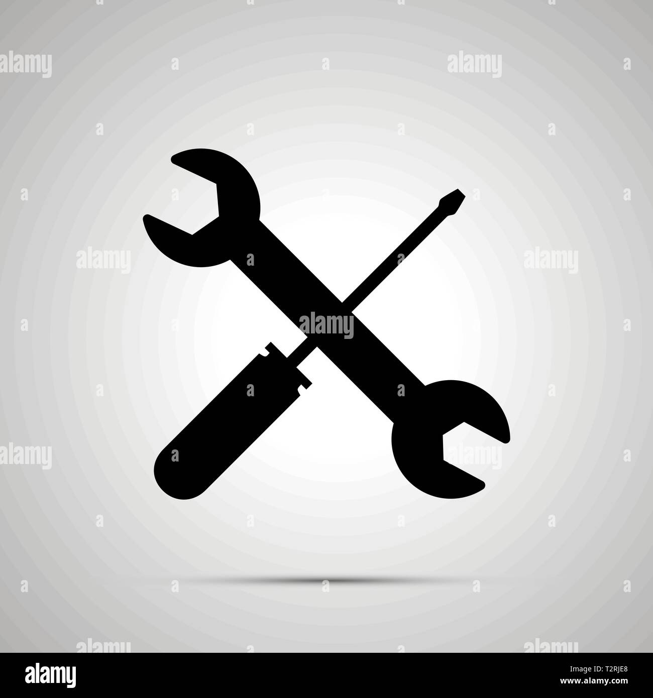 Outils de travail, silhouette noire simple icône réglages avec ombre Illustration de Vecteur