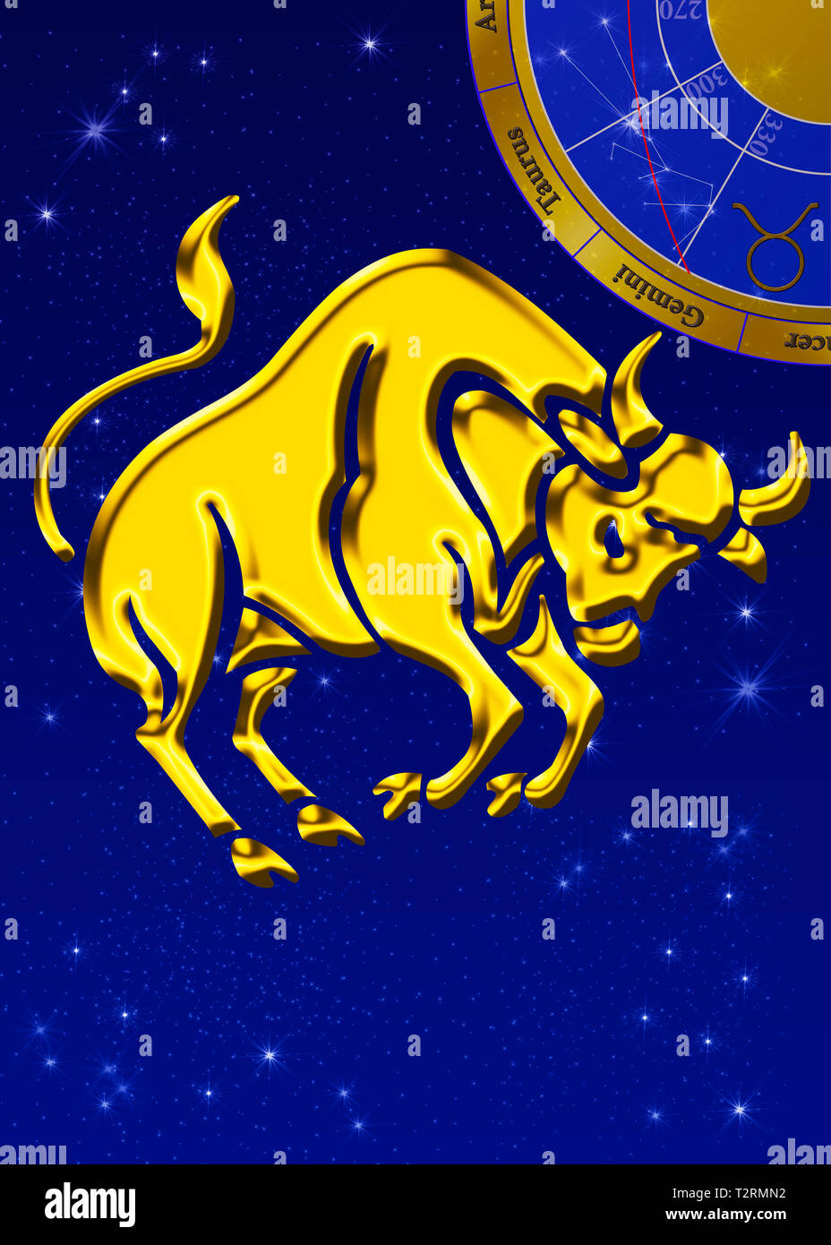 Signe du Zodiaque avec star image comme secours d'or en face d'un sombre ciel bleu Banque D'Images