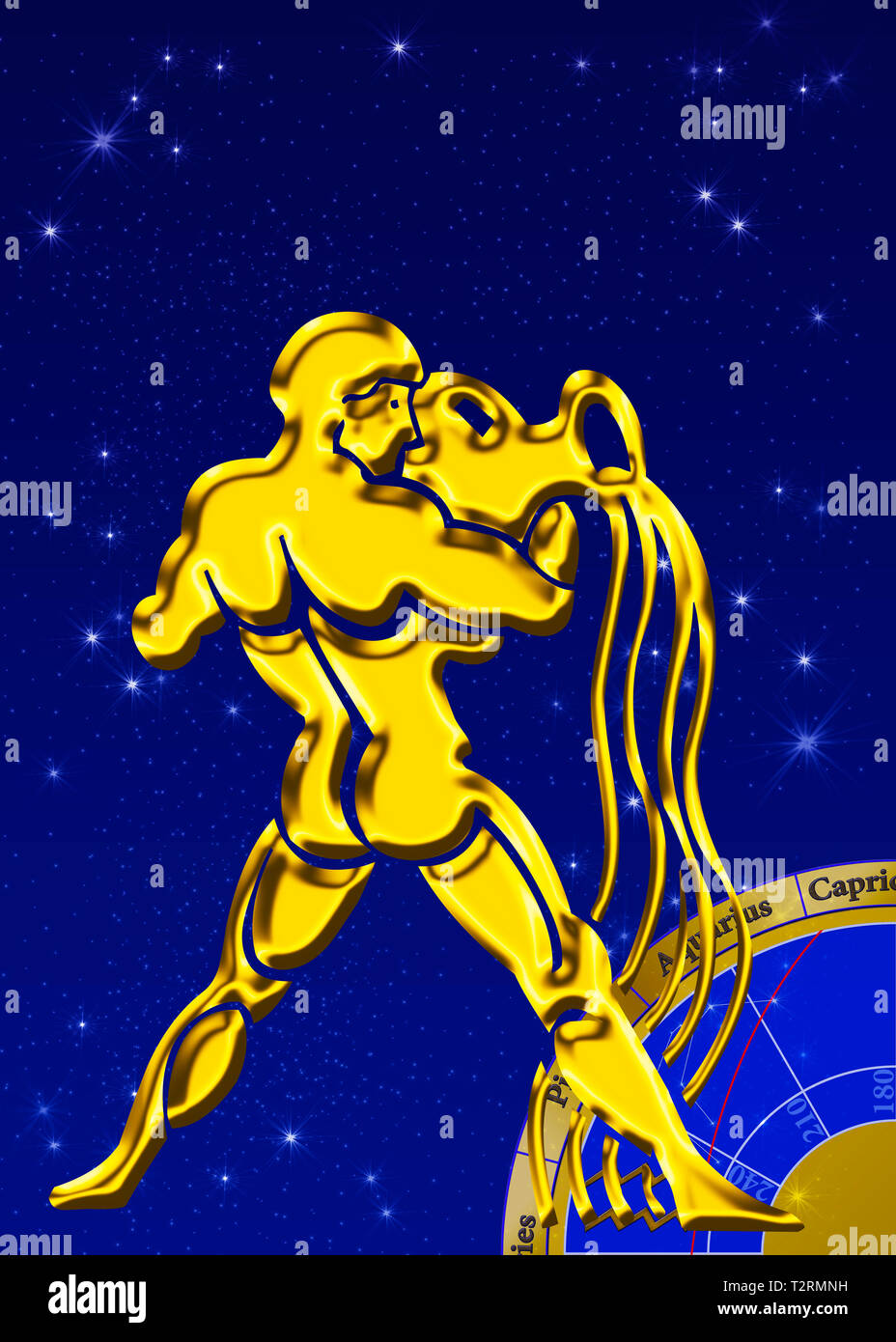 Signe du Zodiaque avec star image comme secours d'or en face d'un sombre ciel bleu Banque D'Images