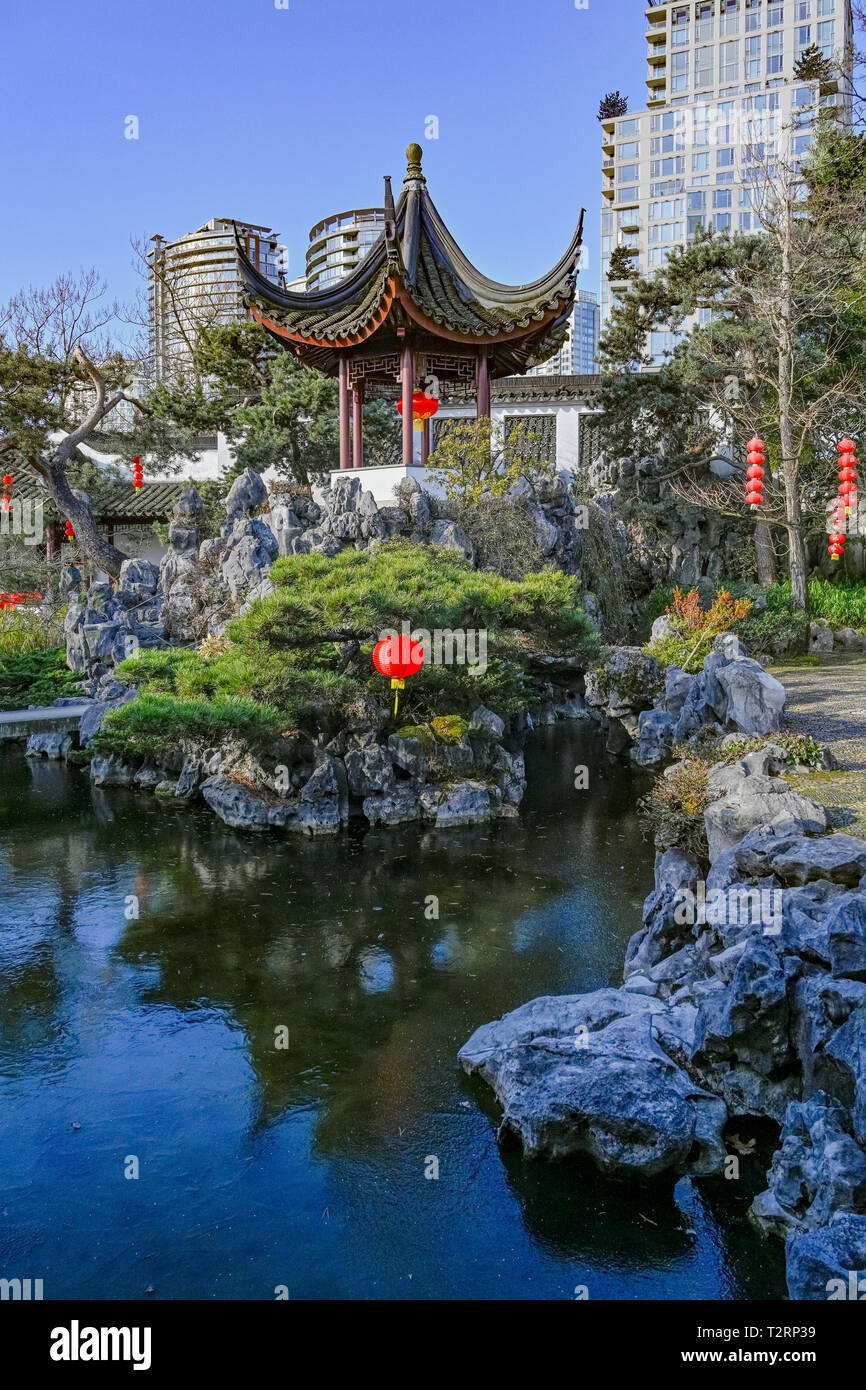 Pagode, Dr Sun Yat Sen Park et jardin classique chinoise, Vancouver, British Columbia, Canada Banque D'Images