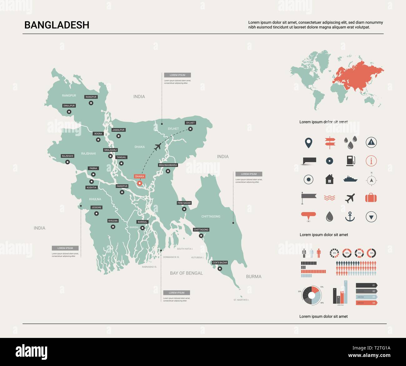 Carte Vectorielle Du Bangladesh Carte Pays Très Détaillés