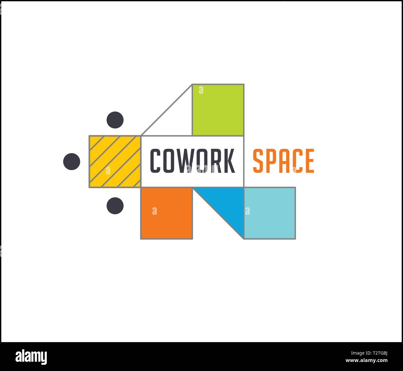 Espace de coworking, logo et l'icône de la zone de réseautage. Modèle de conception de scénario Illustration de Vecteur
