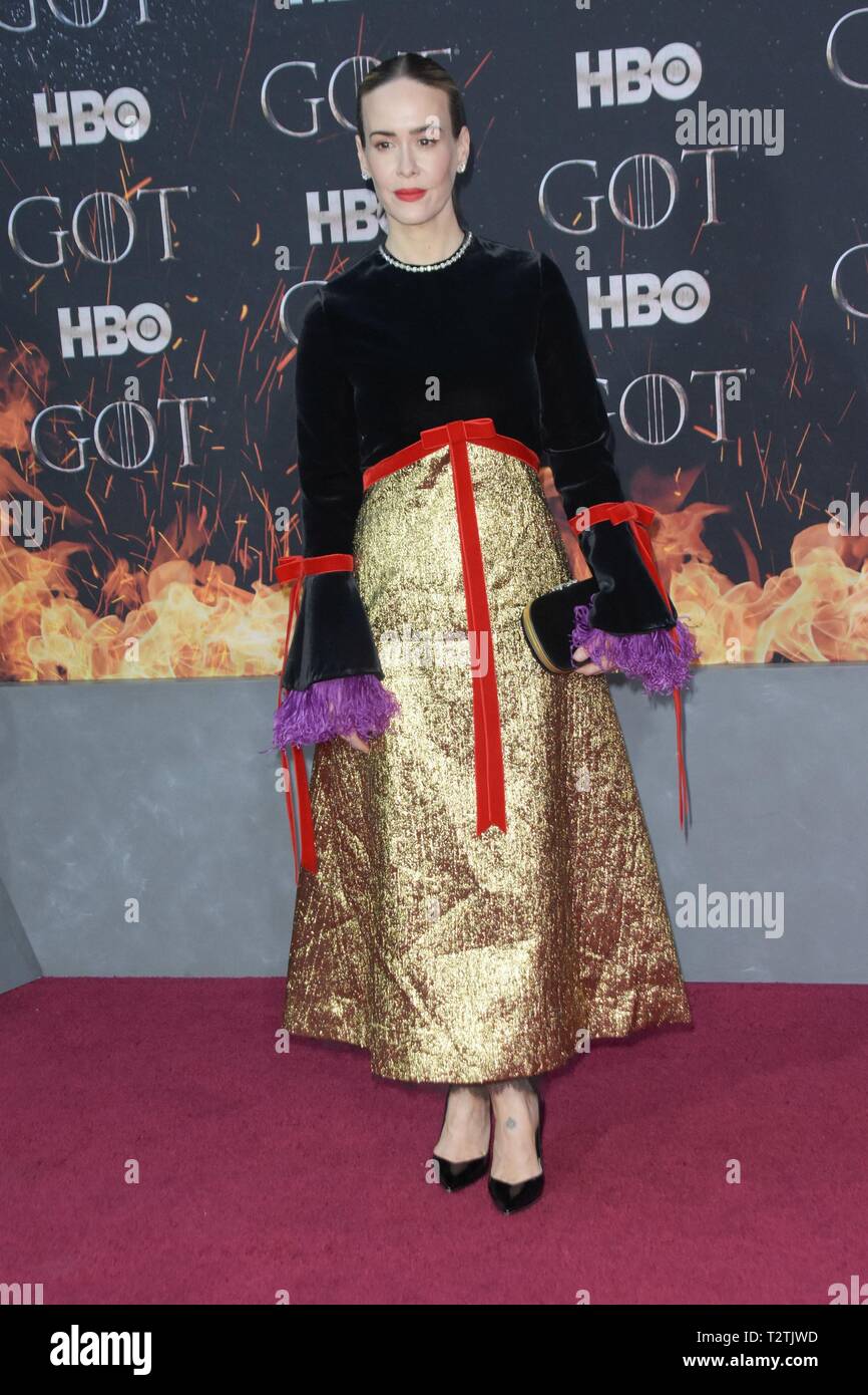 New York, USA. 06Th avr, 2019. NEW YORK, NY - 3 avril : Sarah Paulson assiste à la premire pour la dernière saison de "Game of Thrones" le 3 avril 2019 à New York, NY : Crédit Imagespace/Alamy Live News Banque D'Images