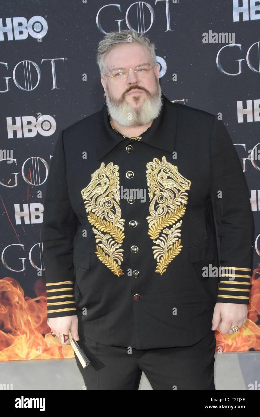 New York, USA. 06Th avr, 2019. NEW YORK, NY - 3 avril : Kristian Nairn assiste à la premire pour la dernière saison de "Game of Thrones" le 3 avril 2019 à New York, NY : Crédit Imagespace/Alamy Live News Banque D'Images