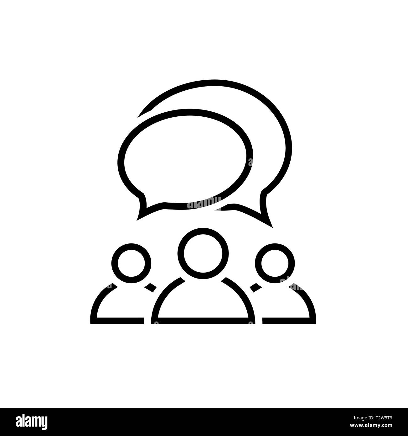 L'icône de la ligne des gens parler. Groupe de personnes avec des bulles symbole isolé sur fond blanc. Simple abstract discuter icône vecteur en noir. Illus vectoriel Illustration de Vecteur