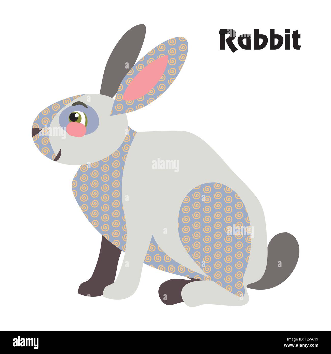 Grandes lignes décoratives colorées mignon lapin couleur gris assis de profil. Les animaux de ferme et les oiseaux vector cartoon illustration télévision en différentes couleurs iso Illustration de Vecteur