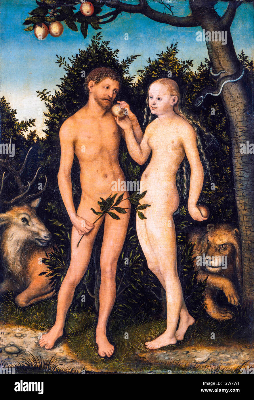 Lucas Cranach le Vieux, Adam et Eve dans le paradis (l'automne), peinture, 1533 Banque D'Images
