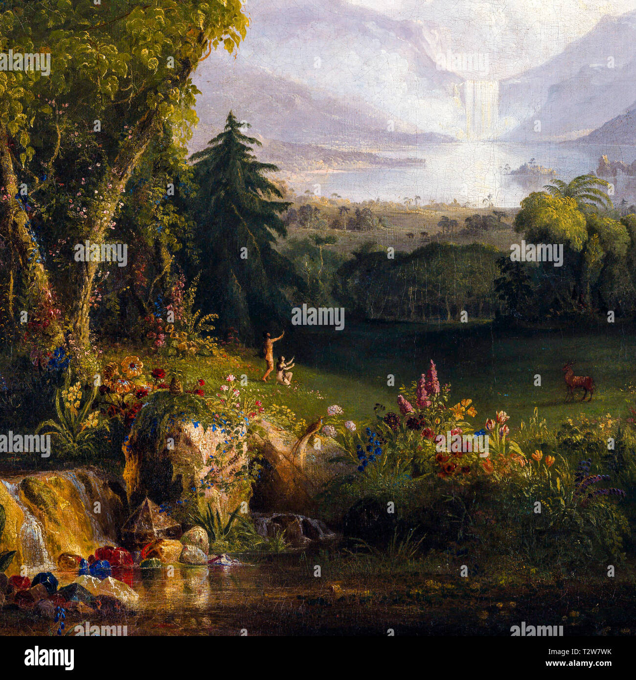 Thomas Cole, le jardin d'Eden, Détail montrant Adam et Eve, 1828 Banque D'Images