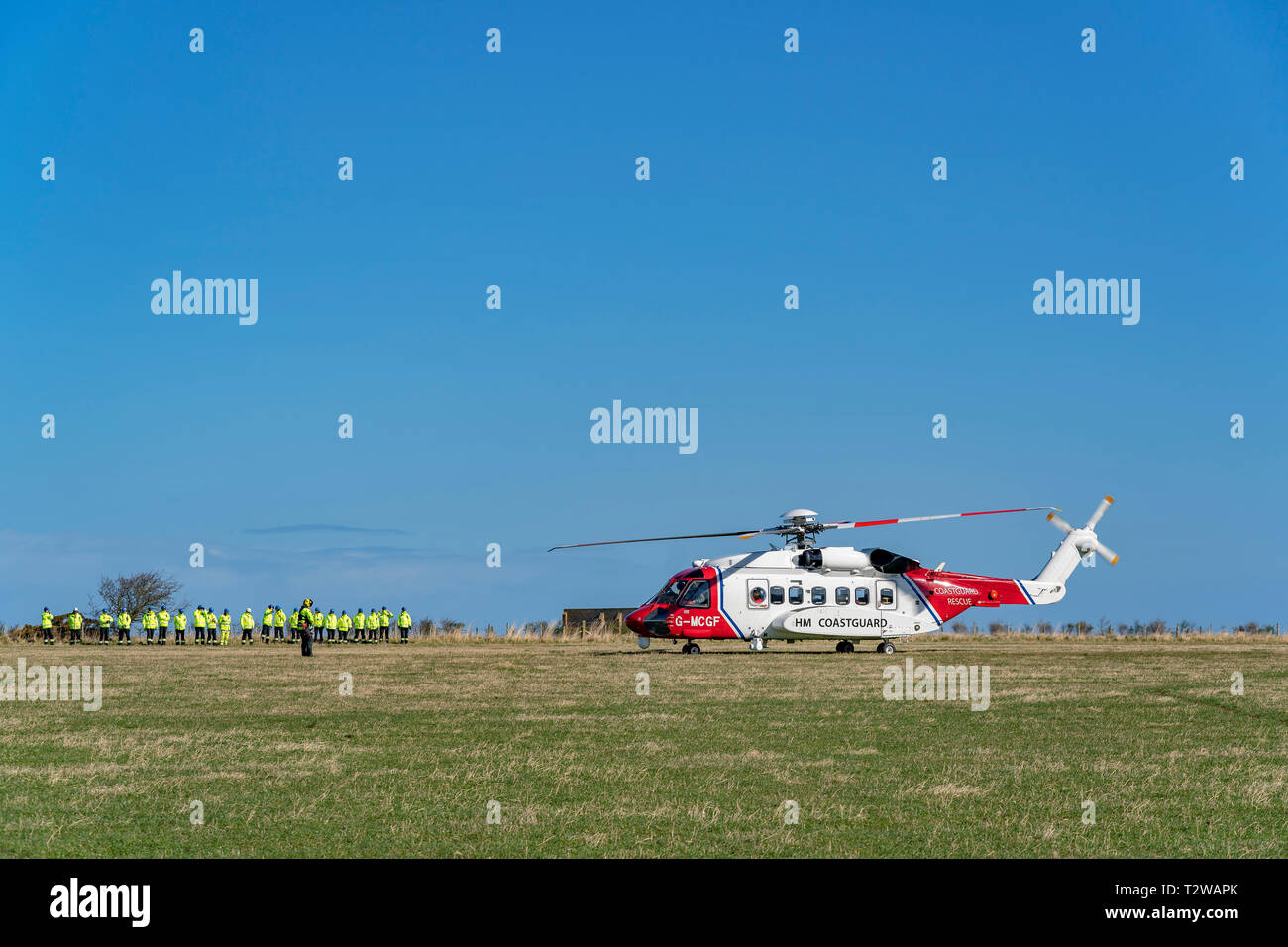 C'est un exercice d'entraînement de l'HMCG par rapport au nouveau personnel à l'Aérodrome de Boyndie, Aberdeenshire, Ecosse le samedi 30 mars 2019. Photographié b Banque D'Images