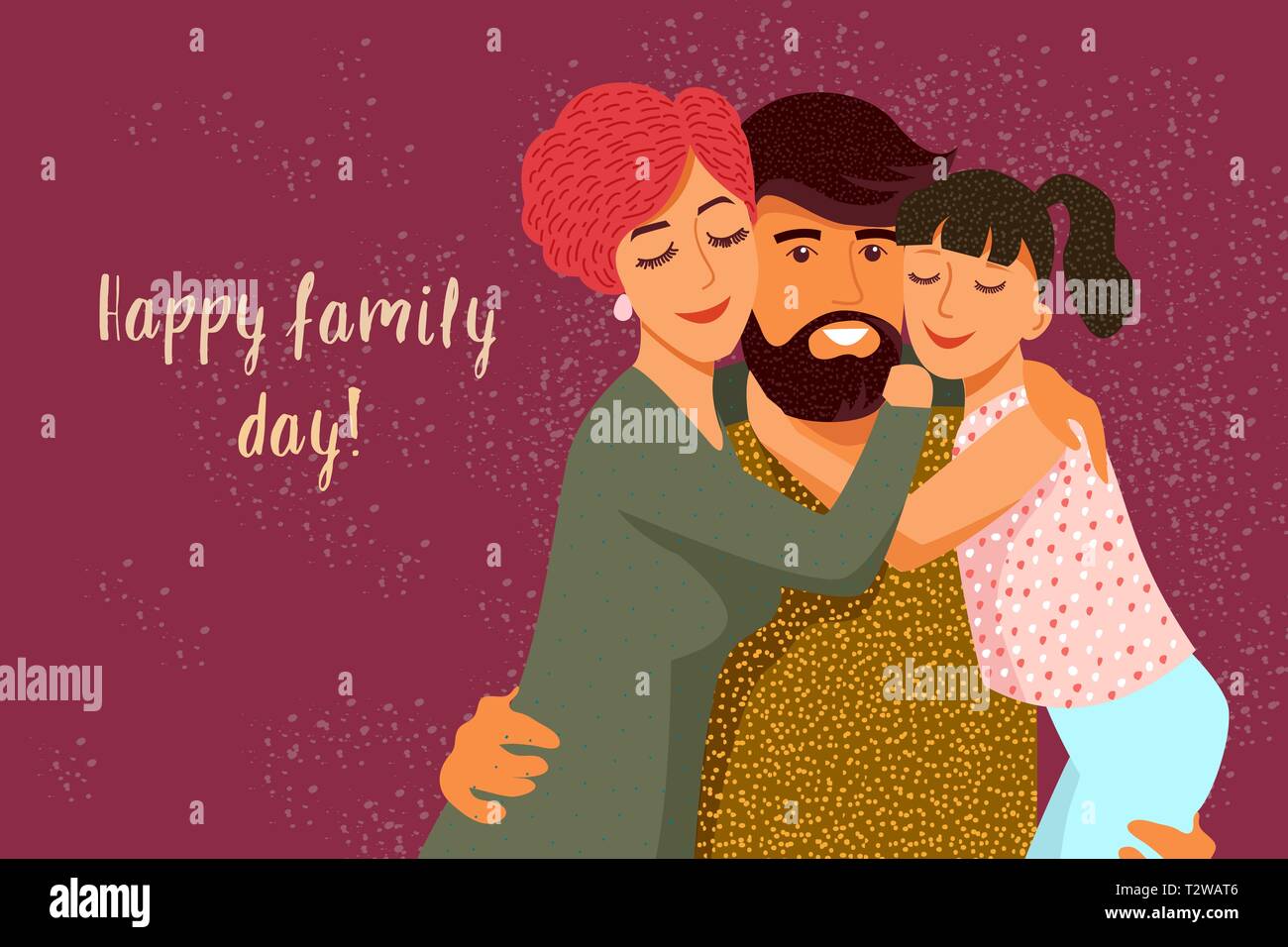 La fête de la famille. Télévision cartoon Cute père, mère et fille avec du texte. Illustration vecteur horizontal Illustration de Vecteur