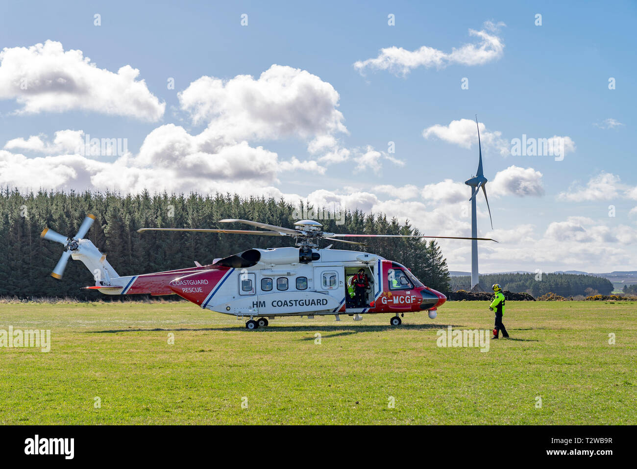 C'est un exercice d'entraînement de l'HMCG par rapport au nouveau personnel à l'Aérodrome de Boyndie, Aberdeenshire, Ecosse le samedi 30 mars 2019. Photographié b Banque D'Images