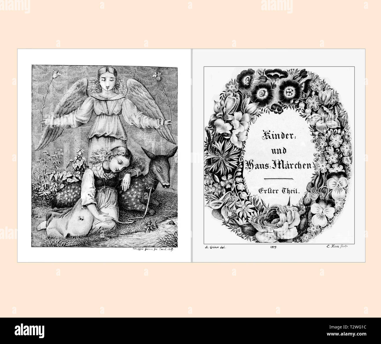 Frères Grimm Première page de titre illustré les contes de Grimm nettoyées et re-set Banque D'Images