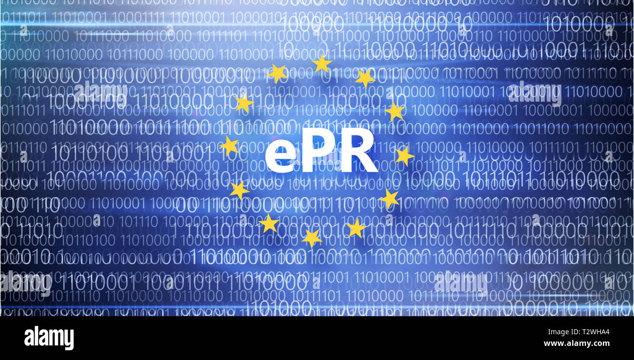 Réglementation générale en matière de protection des données à caractère personnel. Inscription en cercle d'étoiles jaunes sur fond bleu avec un code binaire Banque D'Images