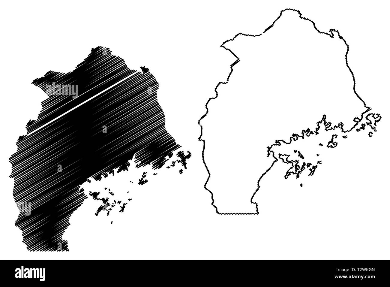 Région du Centre (régions de l'Ouganda, République de l'Ouganda, les divisions administratives) map vector illustration, scribble sketch carte centrale Illustration de Vecteur