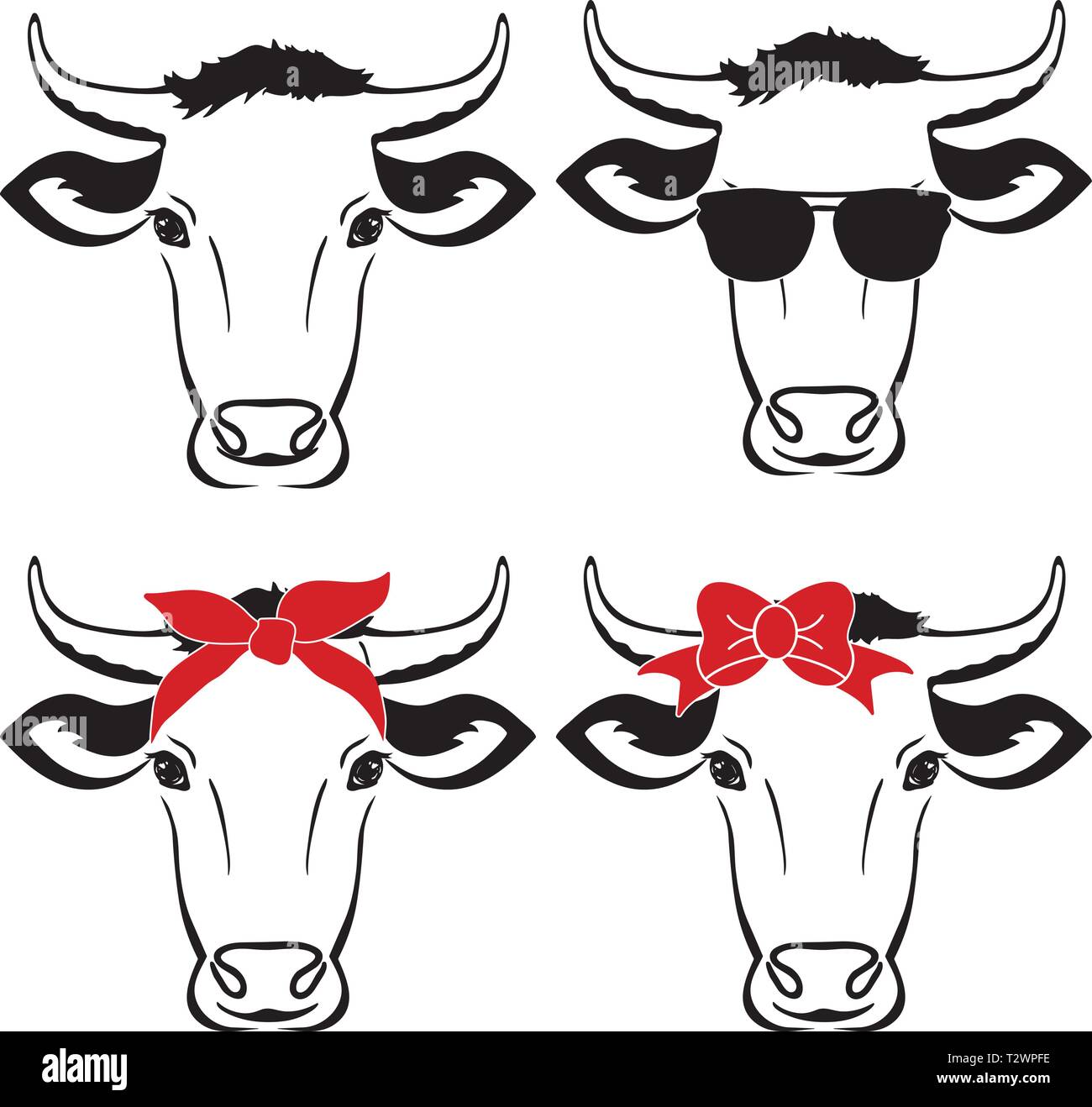 Le visage d'une vache dans un bandana et des lunettes Illustration de Vecteur