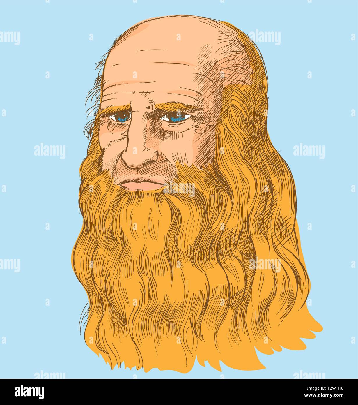 Léonard de Vinci autoportrait, pop art syle. vector illustration Illustration de Vecteur
