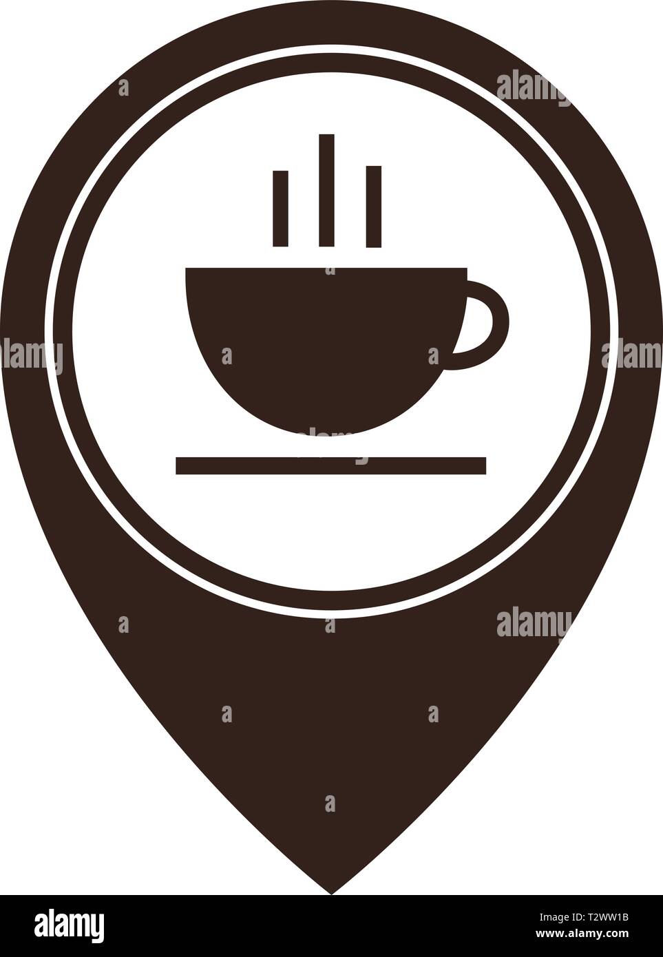 Pointeur de carte avec l'icône représentant une tasse de café chaud isolé sur fond blanc. Pointeur de la nourriture et des boissons. Vector illustration Illustration de Vecteur