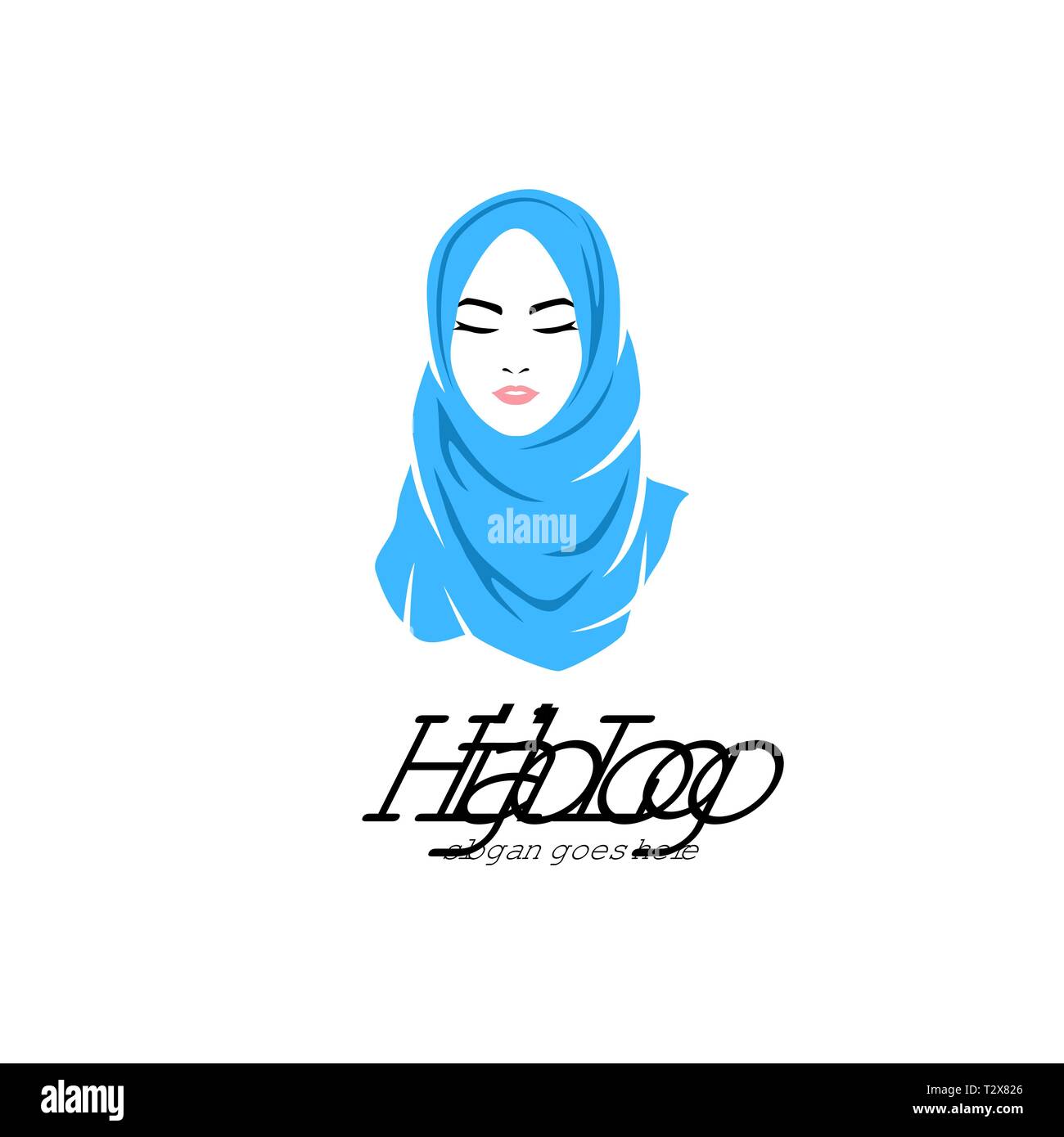 Belle femme portant le hijab bleu, logo icône isolé sur fond blanc, voile musulman, vector illustration Illustration de Vecteur