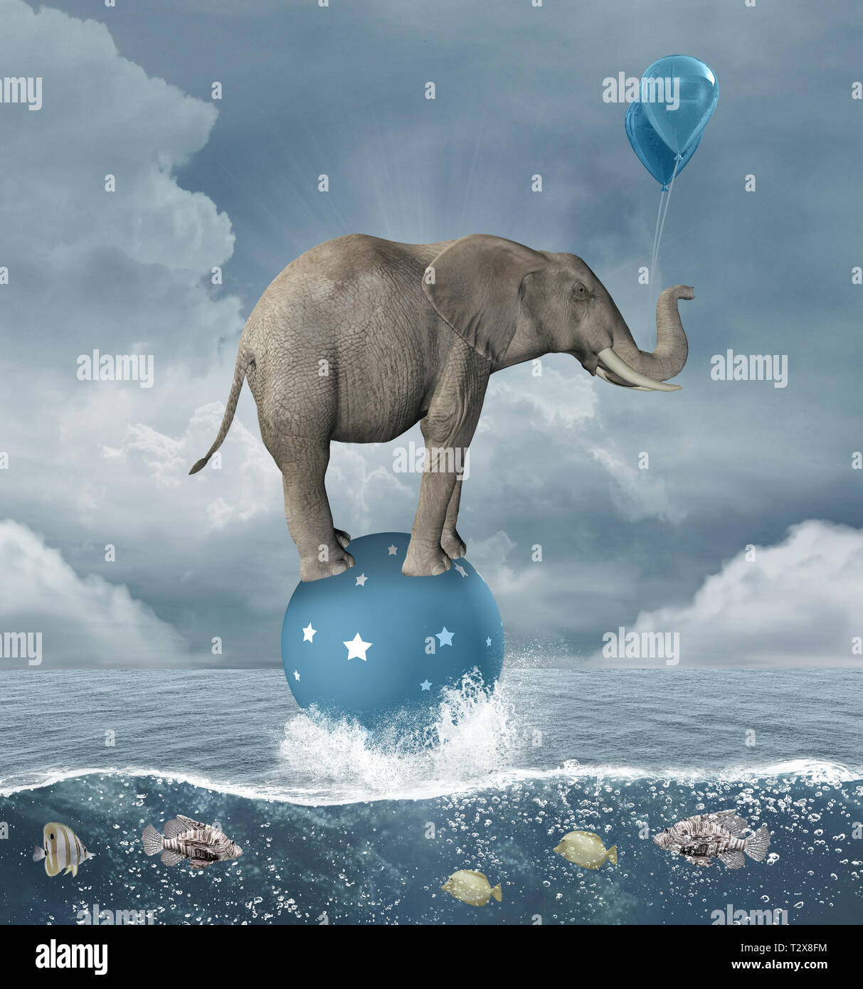Concept de liberté représenté par un éléphant surréaliste Banque D'Images