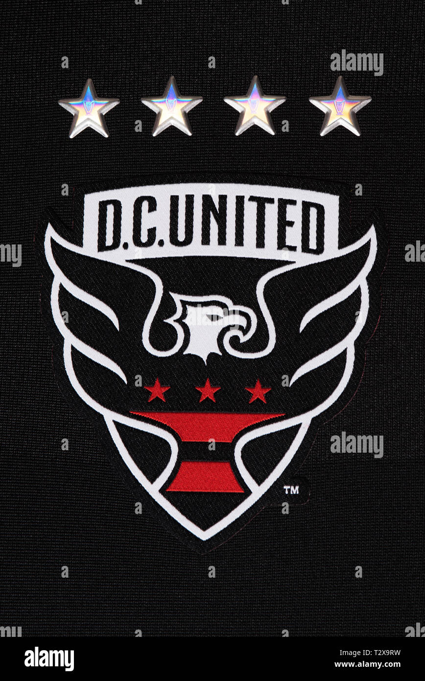Close up of DC United x Adidas home jersey. Banque D'Images