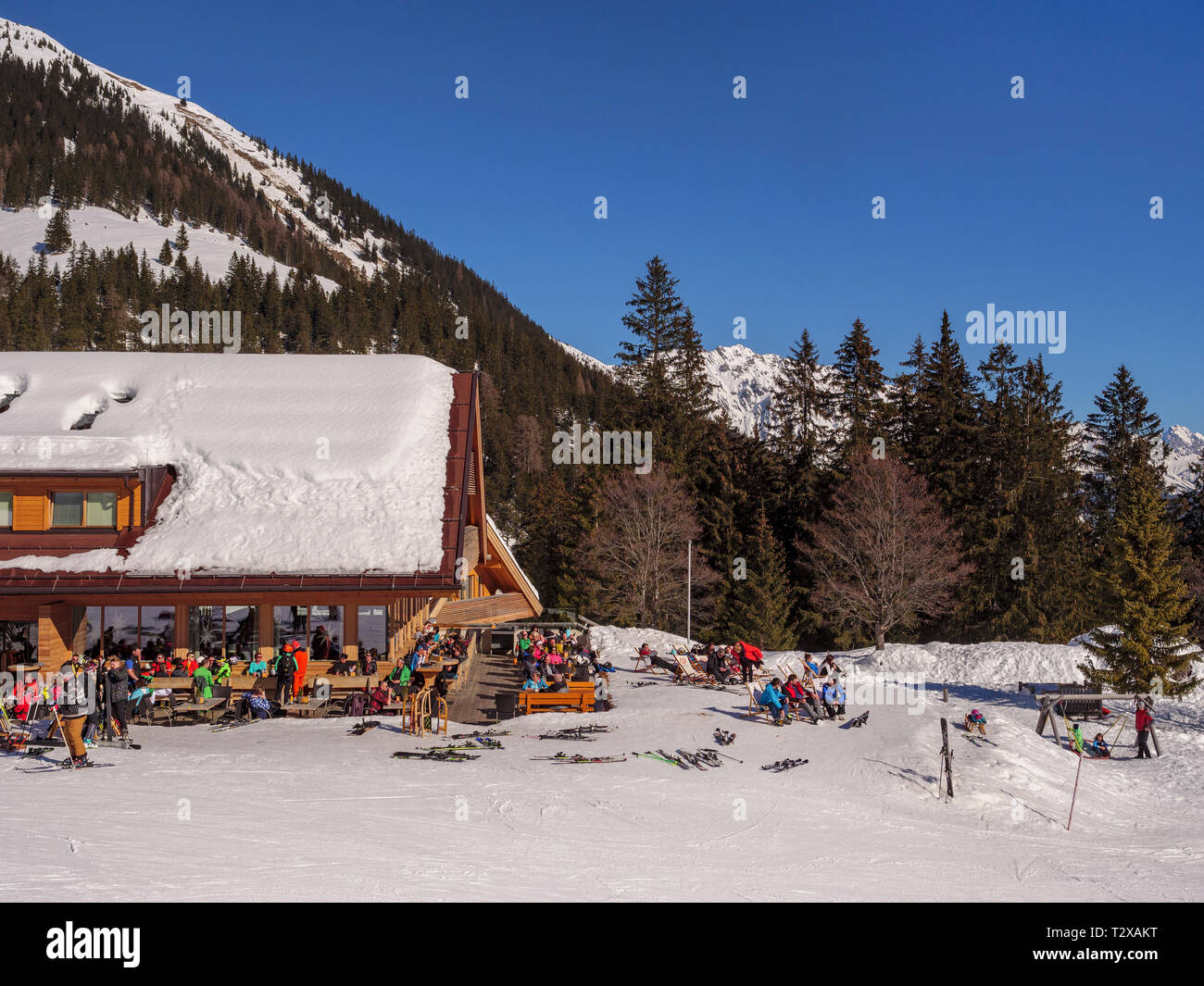 Sports d'hiver, alp Untermarkter Alm, ski area Tröpolach 83, Imst, Tyrol, Autriche, Europe Banque D'Images