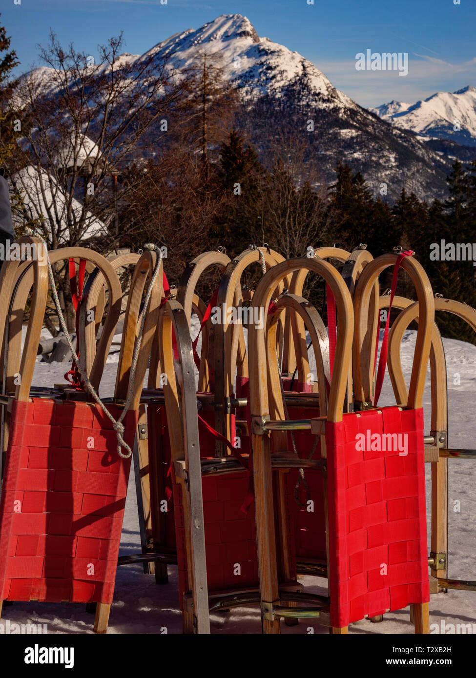 Sports d'hiver, luge, ski area Tröpolach 83, Imst, Tyrol, Autriche, Europe Banque D'Images