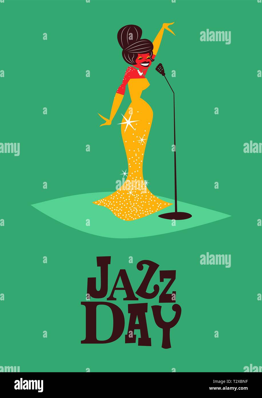 Illustration de l'affiche de jazz de style rétro femme mi siècle chanteur pour concert spécial ou fête de la musique. Illustration de Vecteur
