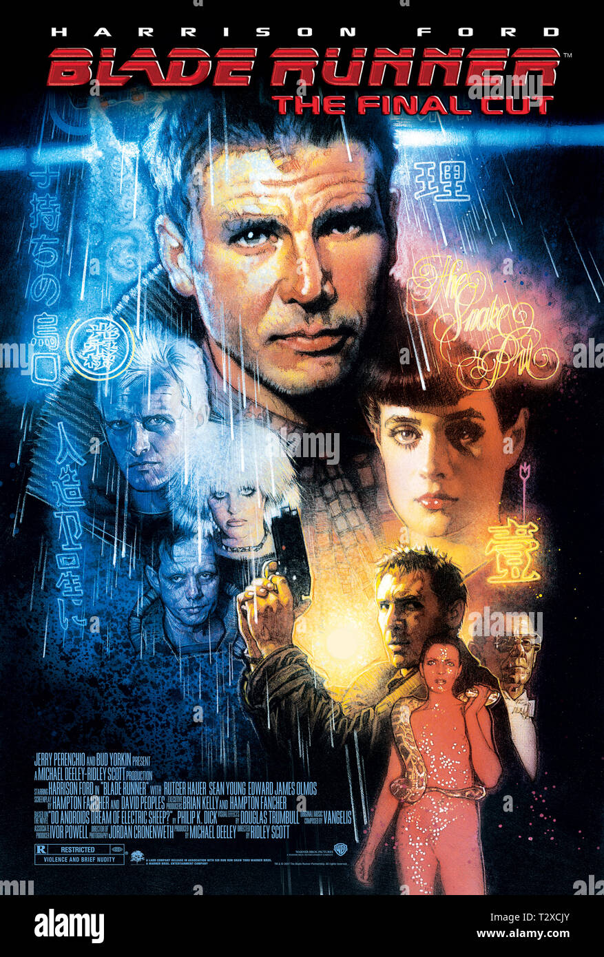 RUTGER HAUER, Daryl Hannah, WILLIAM SANDERSON, HARRISON FORD, SEAN YOUNG, JOANNA CASSIDY, JOE TURKEL POSTER, Blade Runner, 1982 Banque D'Images