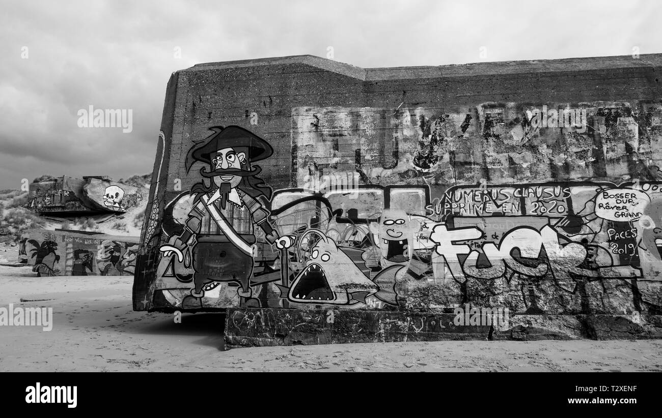 WWII German bunkers, vestiges du Mur de l'Atlantique, Berck-Plage, hauts de France, France Banque D'Images