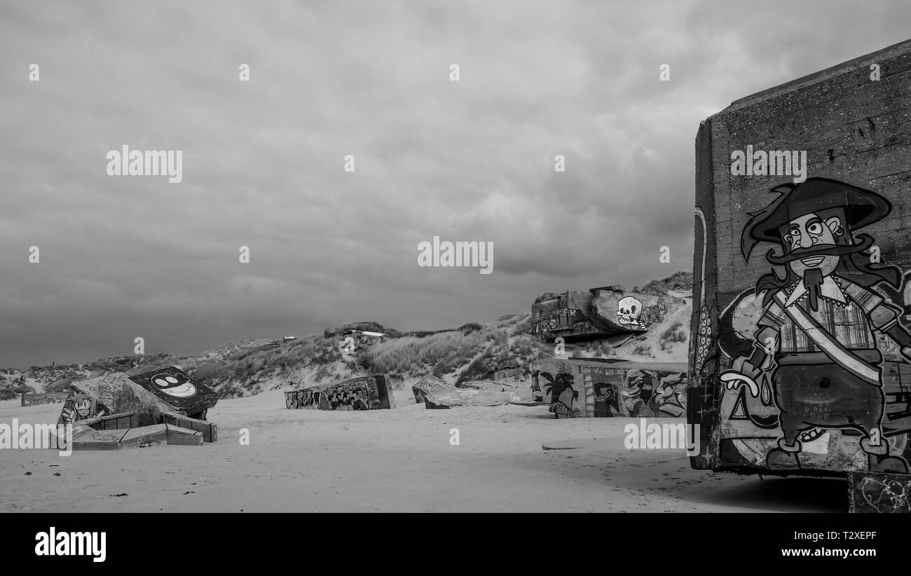 WWII German bunkers, vestiges du Mur de l'Atlantique, Berck-Plage, hauts de France, France Banque D'Images