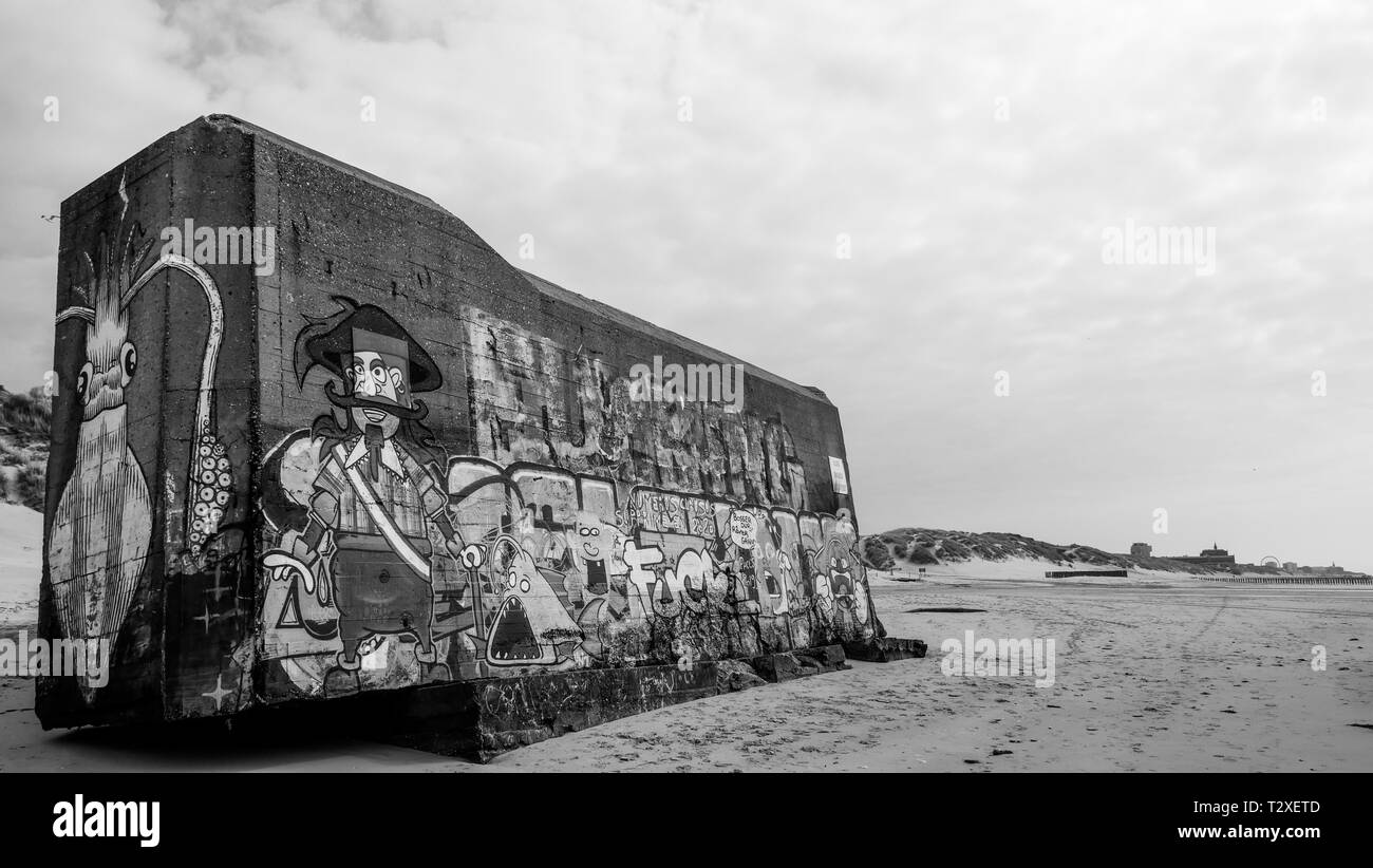 WWII German bunkers, vestiges du Mur de l'Atlantique, Berck-Plage, hauts de France, France Banque D'Images