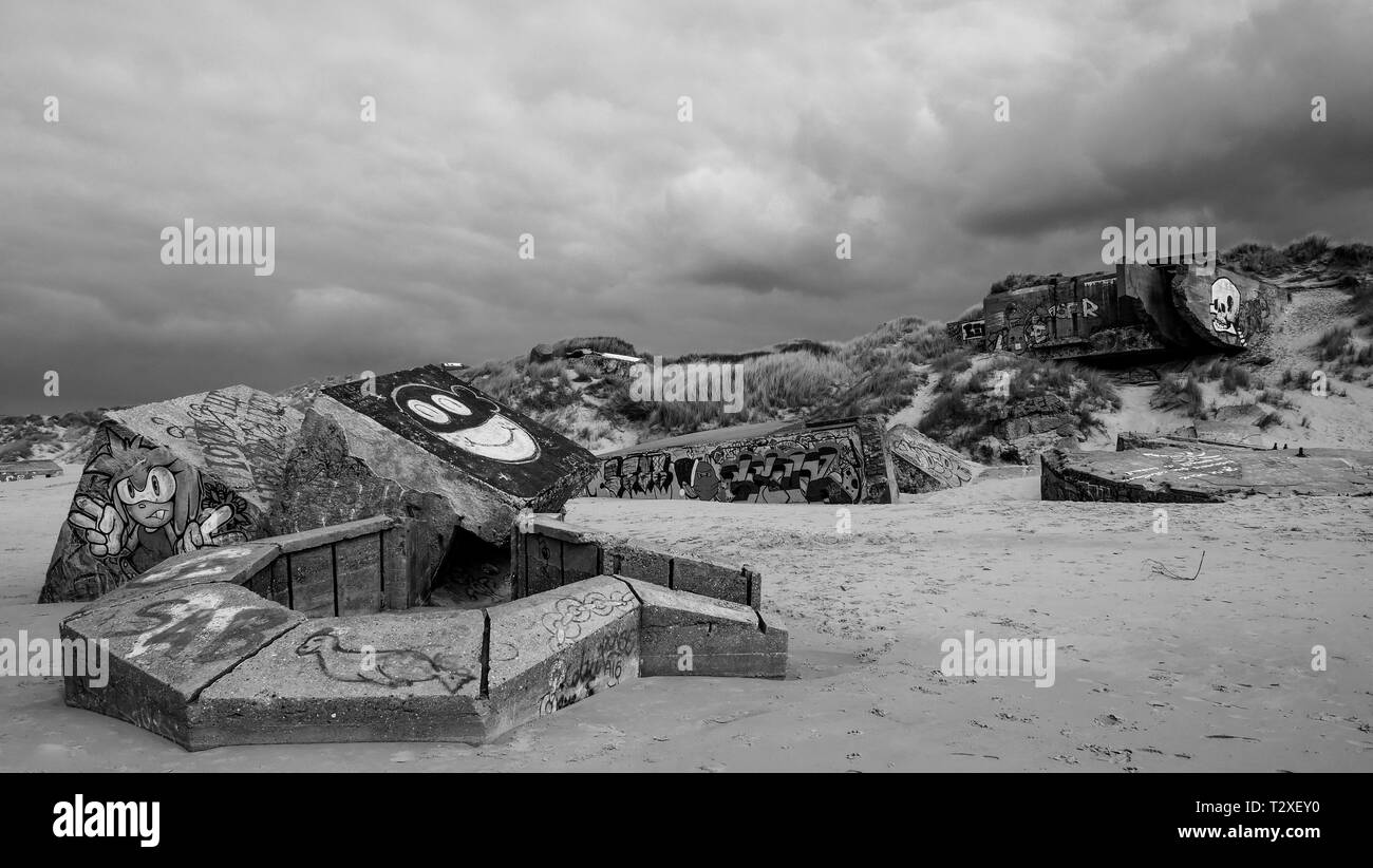 WWII German bunkers, vestiges du Mur de l'Atlantique, Berck-Plage, hauts de France, France Banque D'Images