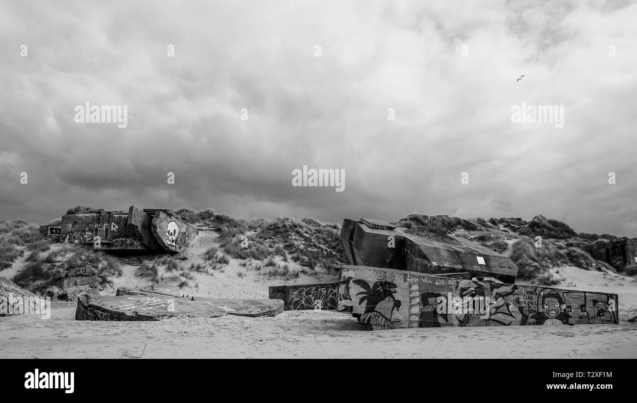 WWII German bunkers, vestiges du Mur de l'Atlantique, Berck-Plage, hauts de France, France Banque D'Images