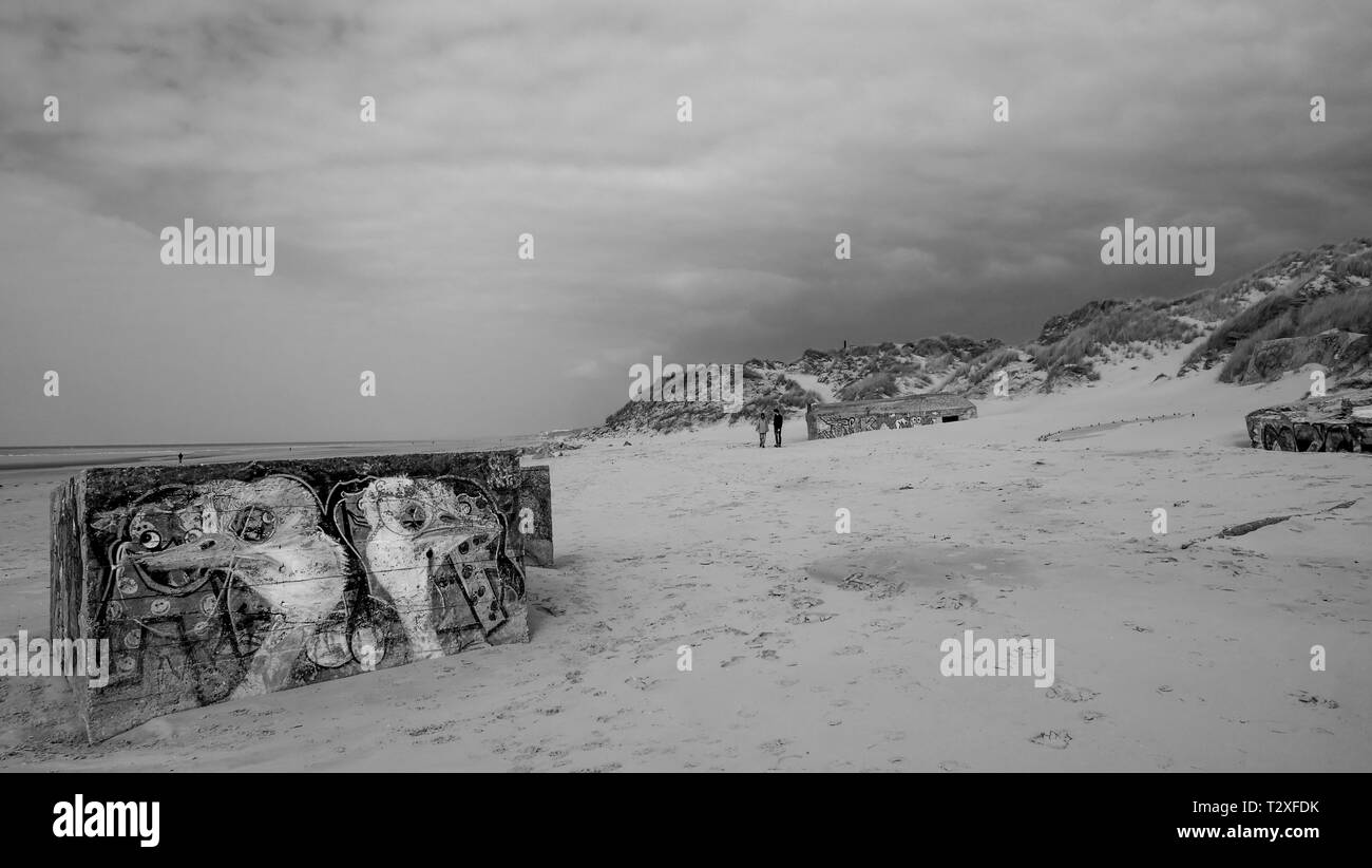 WWII German bunkers, vestiges du Mur de l'Atlantique, Berck-Plage, hauts de France, France Banque D'Images