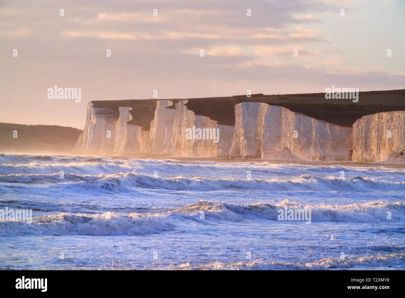 Sept Sœurs des falaises de craie près de Urrugne, East Sussex, UK Banque D'Images