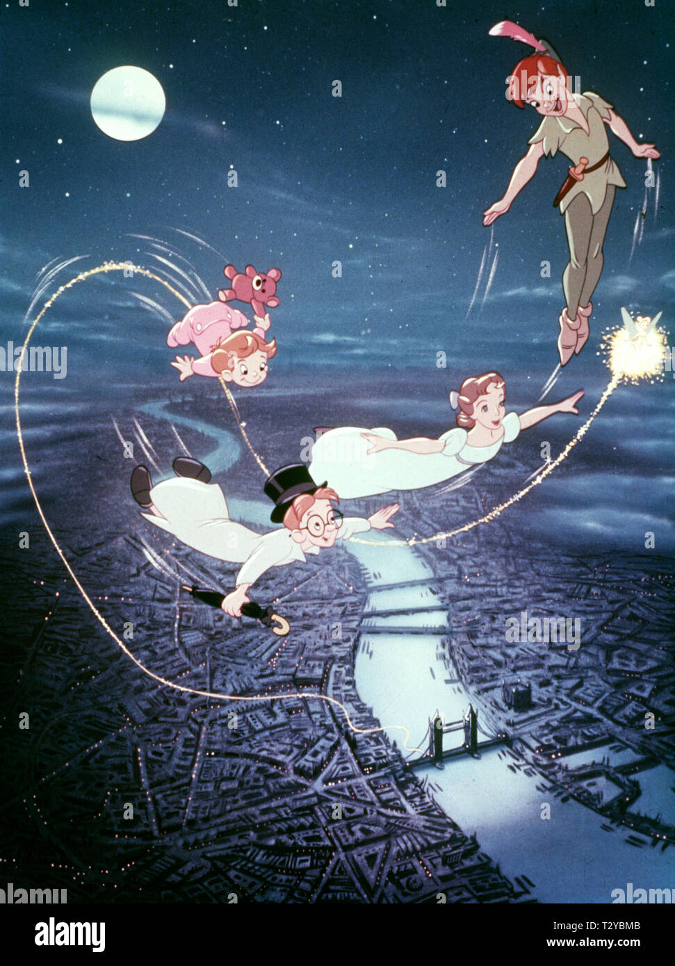 JOHN, Michael, Wendy, PETER PAN, fée clochette voler au-dessus de Londres, PETER PAN, 1953 Banque D'Images