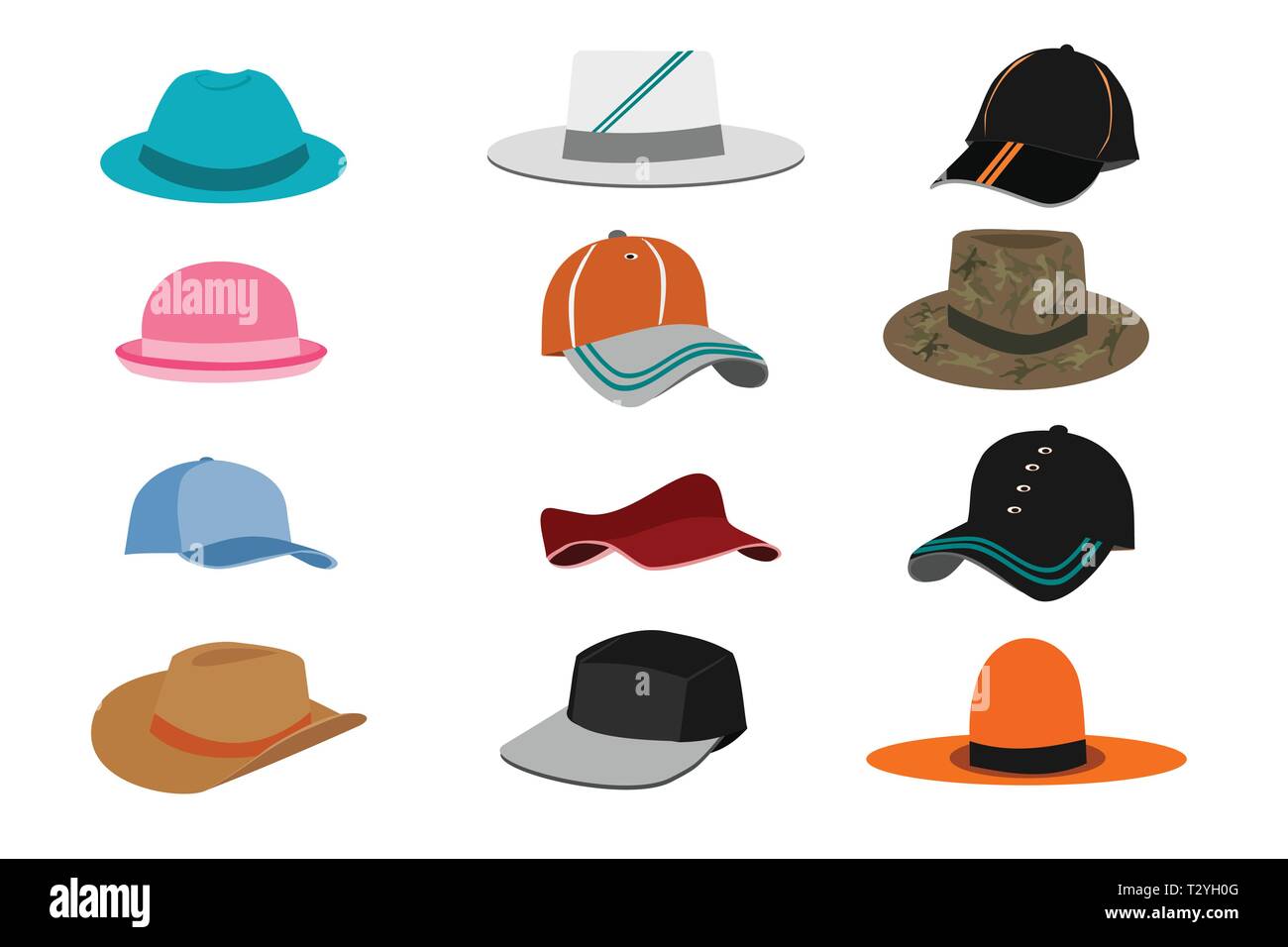 Collection de différents types de chapeaux sur fond blanc Illustration de Vecteur