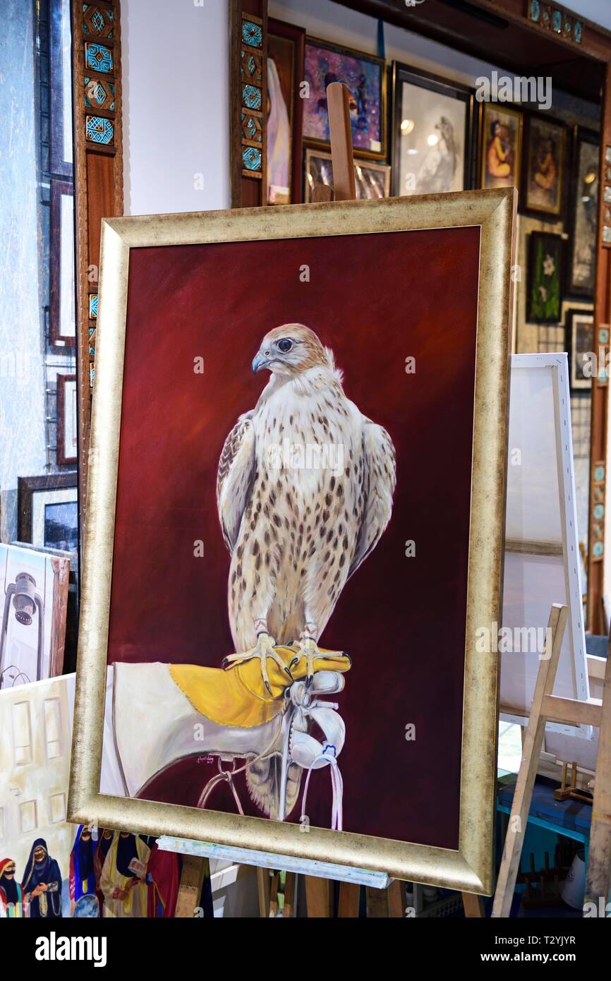 Peinture avec Falcon figure dans le Souq Waqif, Doha, Qatar Banque D'Images