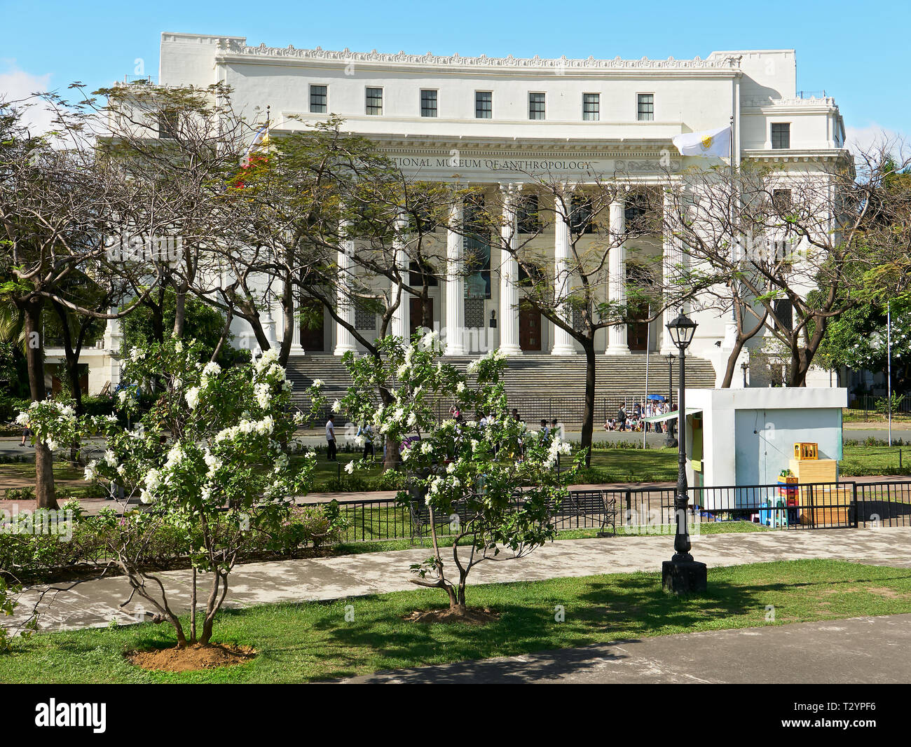 Manille, Philippines : scène idyllique du Musée National d'anthropologie avec arbres en fleurs à l'avant à l'Rizal Park Banque D'Images