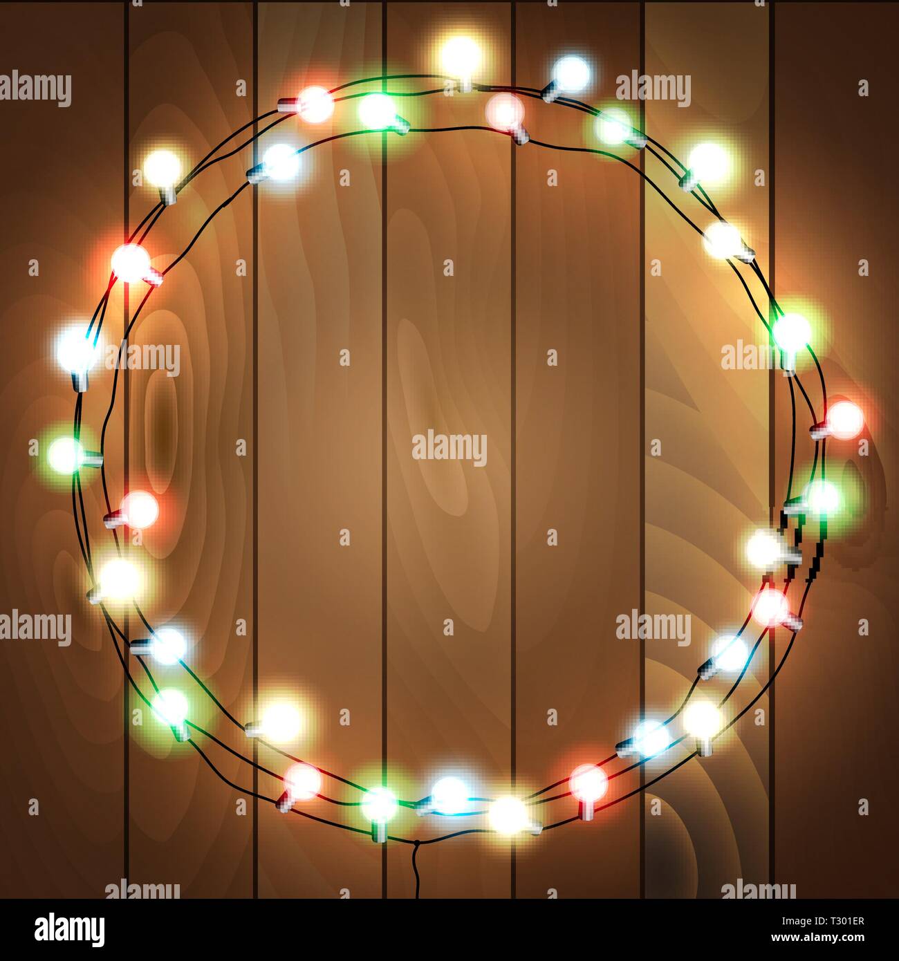 Fond de bois avec halo rouge bleu vert et jaune s'allume. modèle de carte postale ou de vœux, vector illustration Illustration de Vecteur