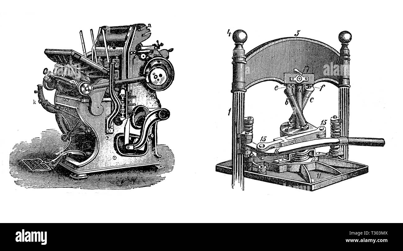 XIX siècle l'impression industrielle périphériques presse pour les livres Banque D'Images