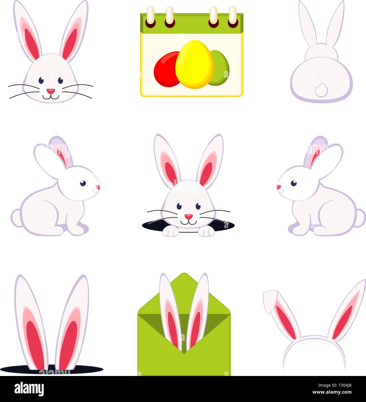 Cartoon couleur lapin de pâques ensemble. Divers symboles de lapin. Sur le thème du printemps pour les tampons d'illustration vectorielle, étiquette, certificat, brochure, carte-cadeau, poste Illustration de Vecteur Cartoon couleur lapin de pâques ensemble. Divers symboles de lapin. Sur le thème du printemps pour les tampons d'illustration vectorielle, étiquette, certificat, brochure, carte-cadeau, poste Illustration de Vecteur