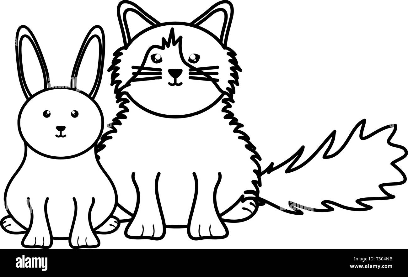 Mignon petit chat et lapin animaux personnages vector illustration design Illustration de Vecteur