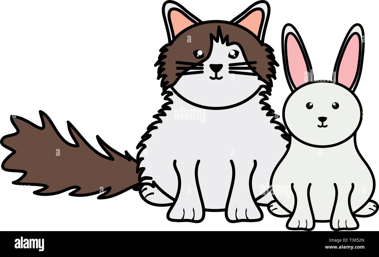 Mignon petit chat et lapin animaux personnages vector illustration design Illustration de Vecteur