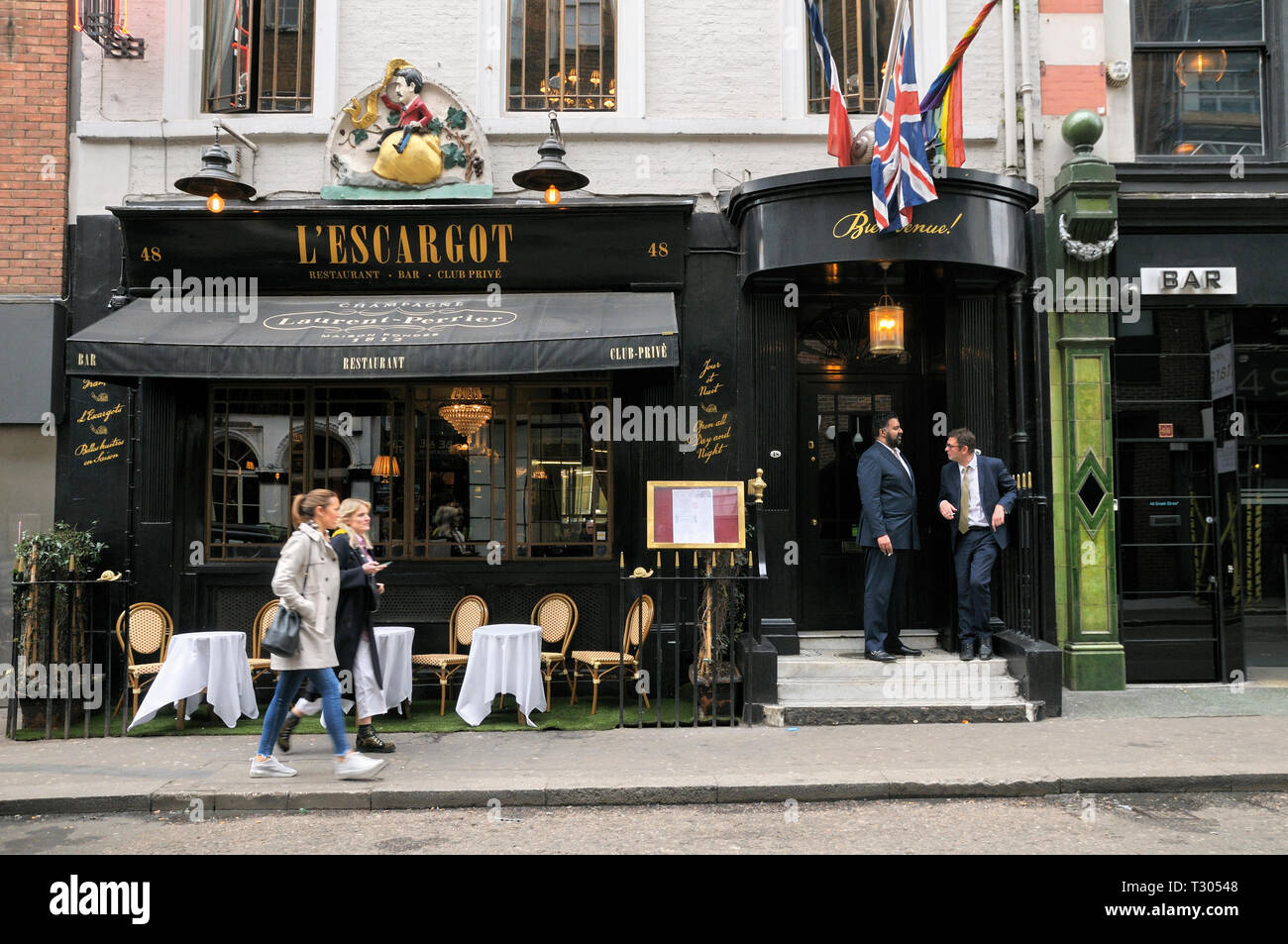 L'Escargot à Soho - quartiers les plus anciens et les plus célèbres du club et restaurant français, grec 48 Street, Soho, London, England, UK Banque D'Images