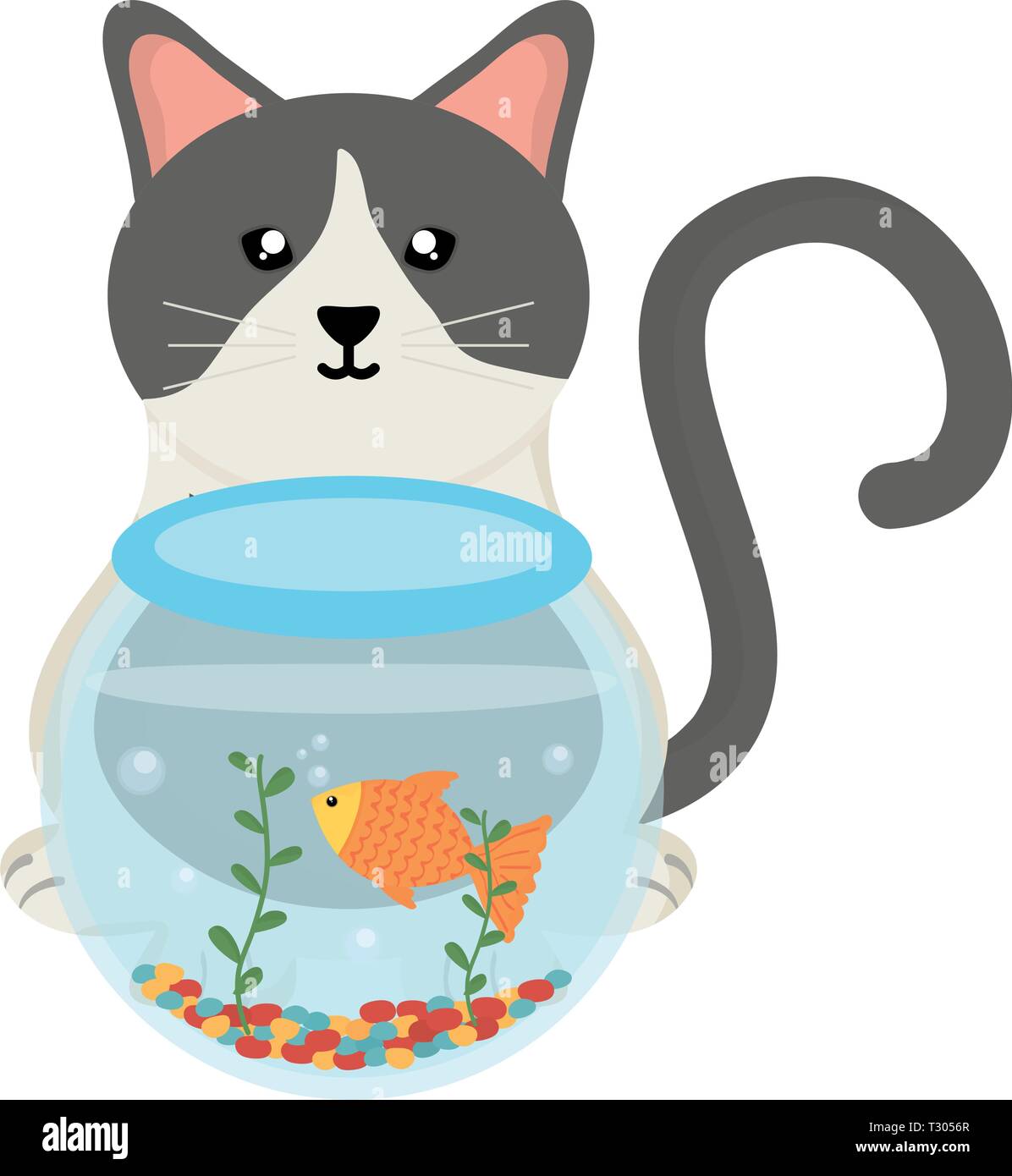 Mignon petit chat avec des poissons dans un aquarium vector illustration design Illustration de Vecteur