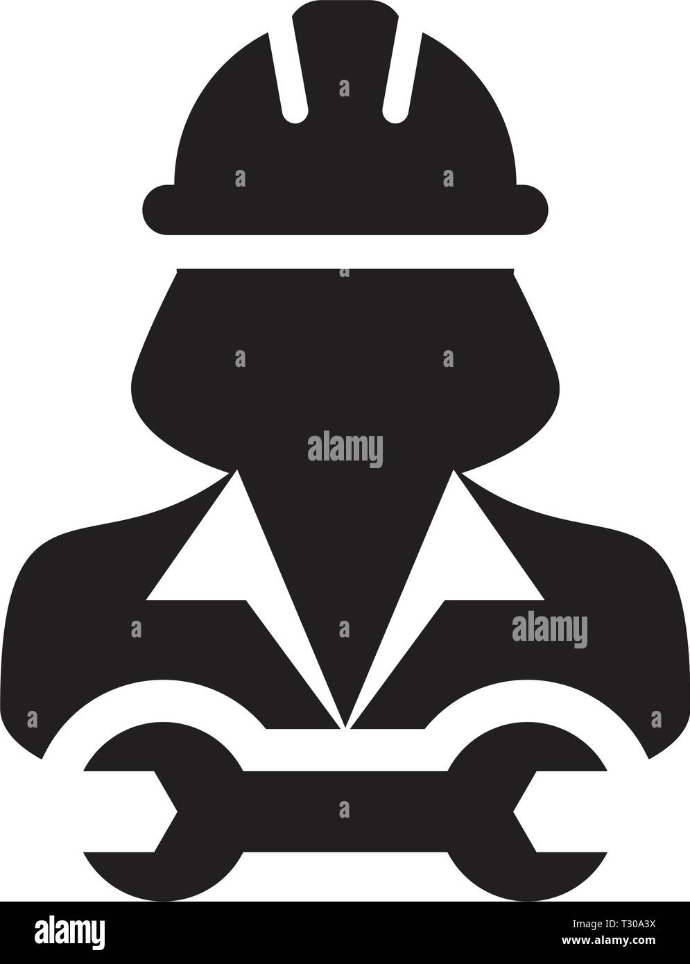 Vecteur icône entrepreneur travailleur homme personne avatar profil avec un casque de casque et d'une clé ou un outil clé dans l'illustration pictogramme glyphe Illustration de Vecteur