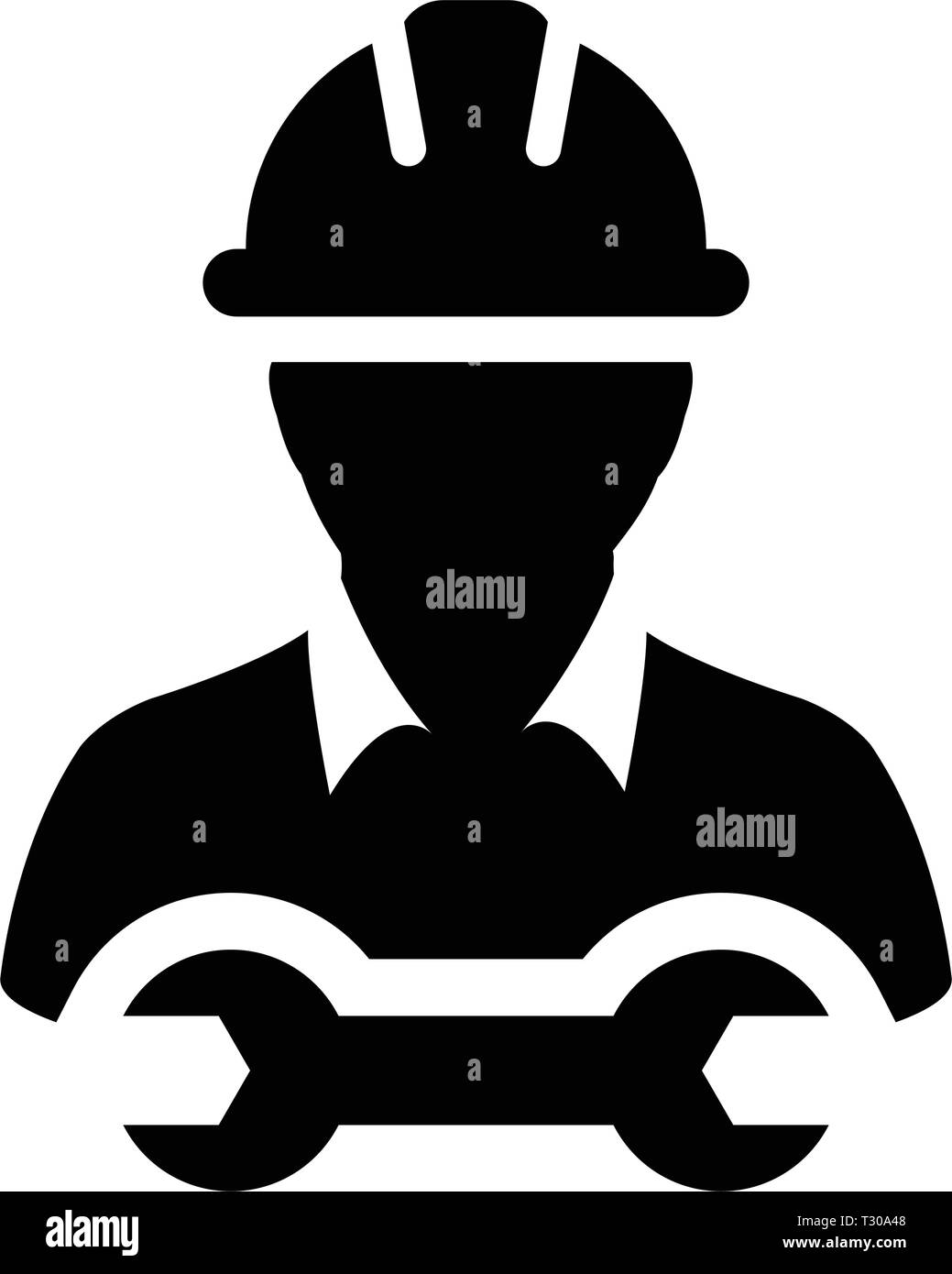 L'icône Outils vector construction profil de personne de sexe masculin service avatar avec casque de casque et la clé dynamométrique dans illustration pictogramme glyphe Illustration de Vecteur