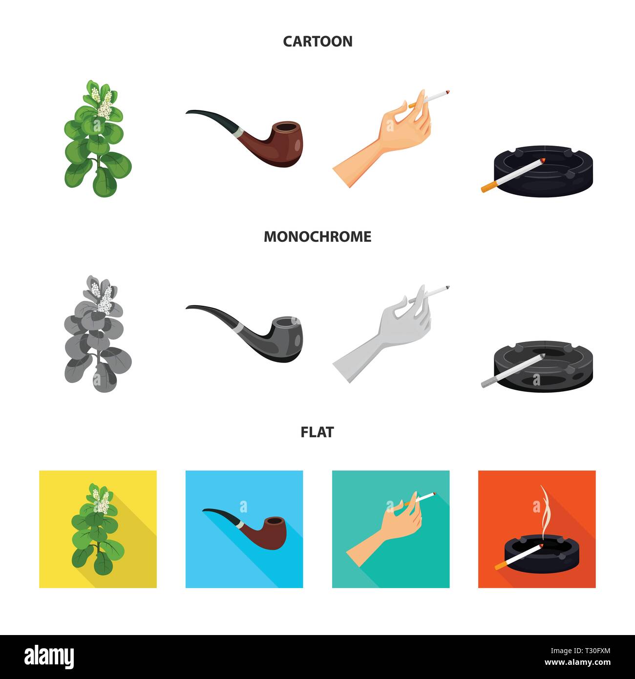 Tuyau,feuilles,main,feuilles,cendrier,retro bras,verre,agriculture,bois,en plastique,En attente,dépendance,jardin botanique,pause,filtre,botanique,classique,bad,abus,usine,LE,feu,addict,risque, detective,homme,nature,style,panneaux,Green,refuser,stop,anti,habitude,tabac,cigarettes,health,nicotine fumée,statistiques,,set,icône,,illustration,collection,isolé,design,graphisme,élément vecteur vecteurs,signer , Illustration de Vecteur